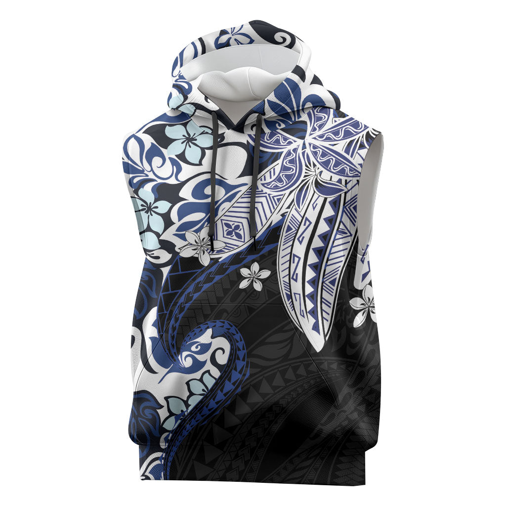 Monstera Plumeria Flowers Blue Sleeveless Hoodie Polynesian Pattern LT01 Blue - Polynesian Pride