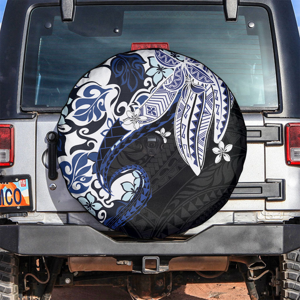 Monstera Plumeria Flowers Blue Spare Tire Cover Polynesian Pattern