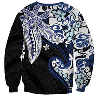 Monstera Plumeria Flowers Blue Sweatshirt Polynesian Pattern
