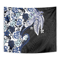 Monstera Plumeria Flowers Blue Tapestry Polynesian Pattern