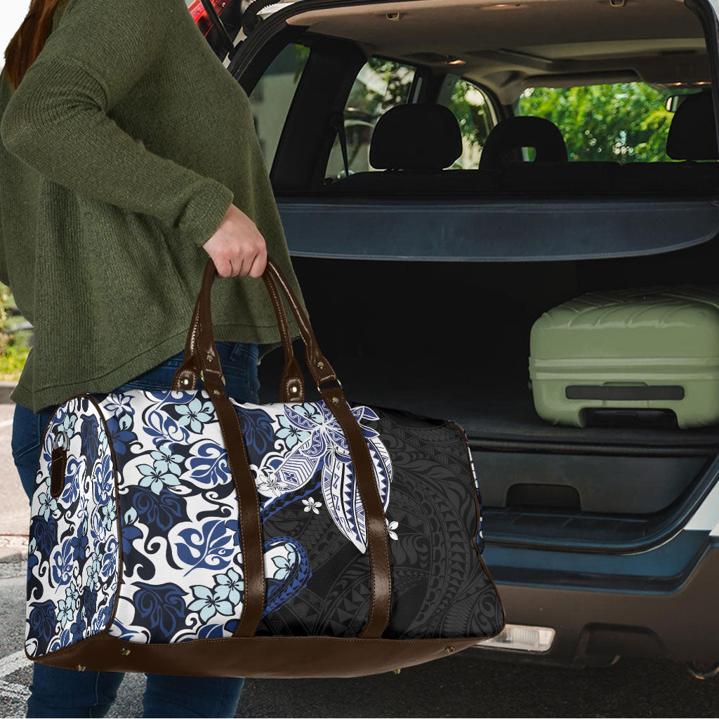 Monstera Plumeria Flowers Blue Travel Bag Polynesian Pattern