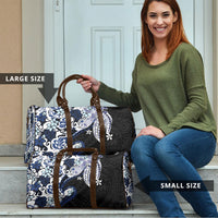 Monstera Plumeria Flowers Blue Travel Bag Polynesian Pattern