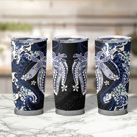 Monstera Plumeria Flowers Blue Tumbler Cup Polynesian Pattern