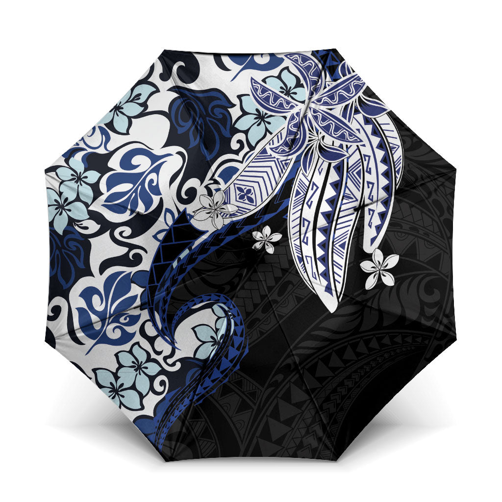 Monstera Plumeria Flowers Blue Umbrella Polynesian Pattern