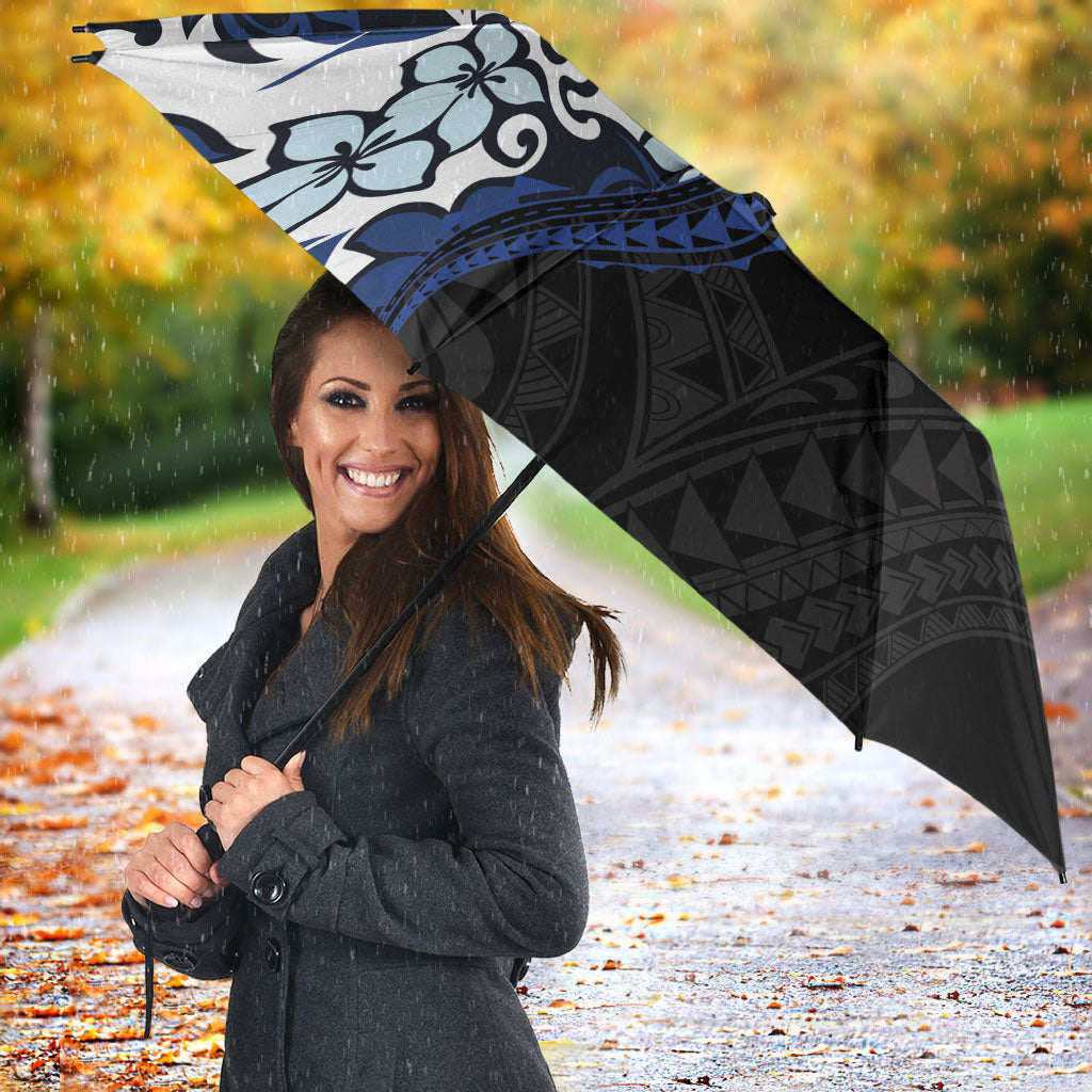 Monstera Plumeria Flowers Blue Umbrella Polynesian Pattern