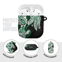 Monstera Plumeria Flowers Green AirPods Case Polynesian Pattern