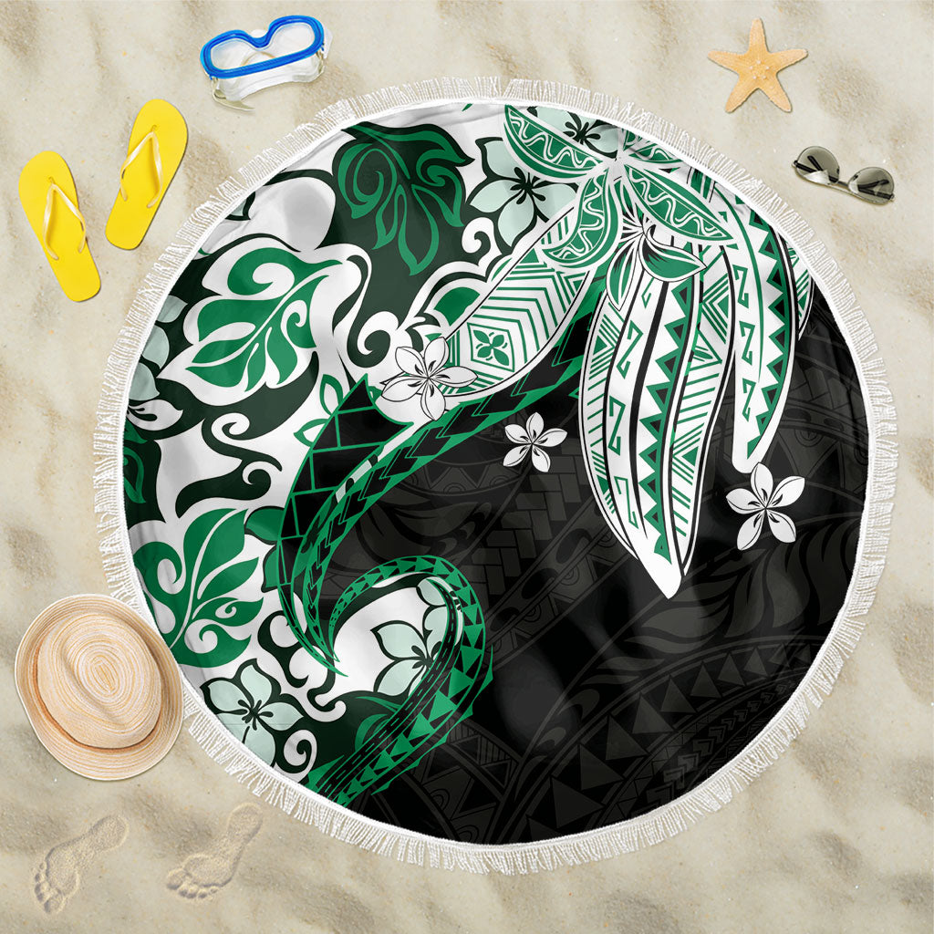 Monstera Plumeria Flowers Green Beach Blanket Polynesian Pattern