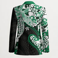 Monstera Plumeria Flowers Green Blazer Polynesian Pattern