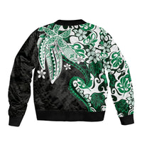 Monstera Plumeria Flowers Green Bomber Jacket Polynesian Pattern