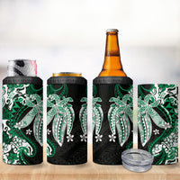 Monstera Plumeria Flowers Green 4 in 1 Can Cooler Tumbler Polynesian Pattern