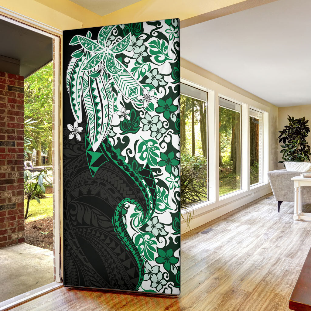 Monstera Plumeria Flowers Green Door Cover Polynesian Pattern