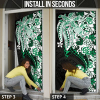 Monstera Plumeria Flowers Green Door Cover Polynesian Pattern