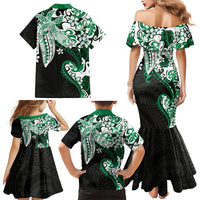 Monstera Plumeria Flowers Green Family Matching Mermaid Dress and Hawaiian Shirt Polynesian Pattern LT01 - Polynesian Pride