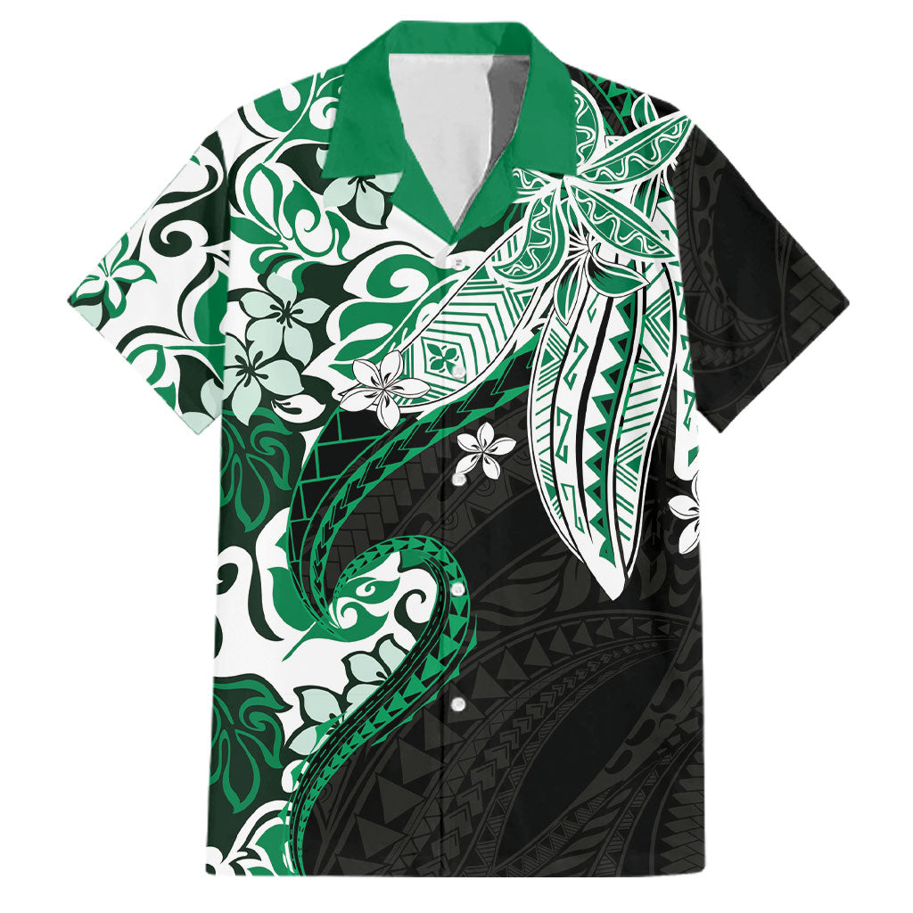 Monstera Plumeria Flowers Green Family Matching Mermaid Dress and Hawaiian Shirt Polynesian Pattern LT01 Dad's Shirt - Short Sleeve Green - Polynesian Pride