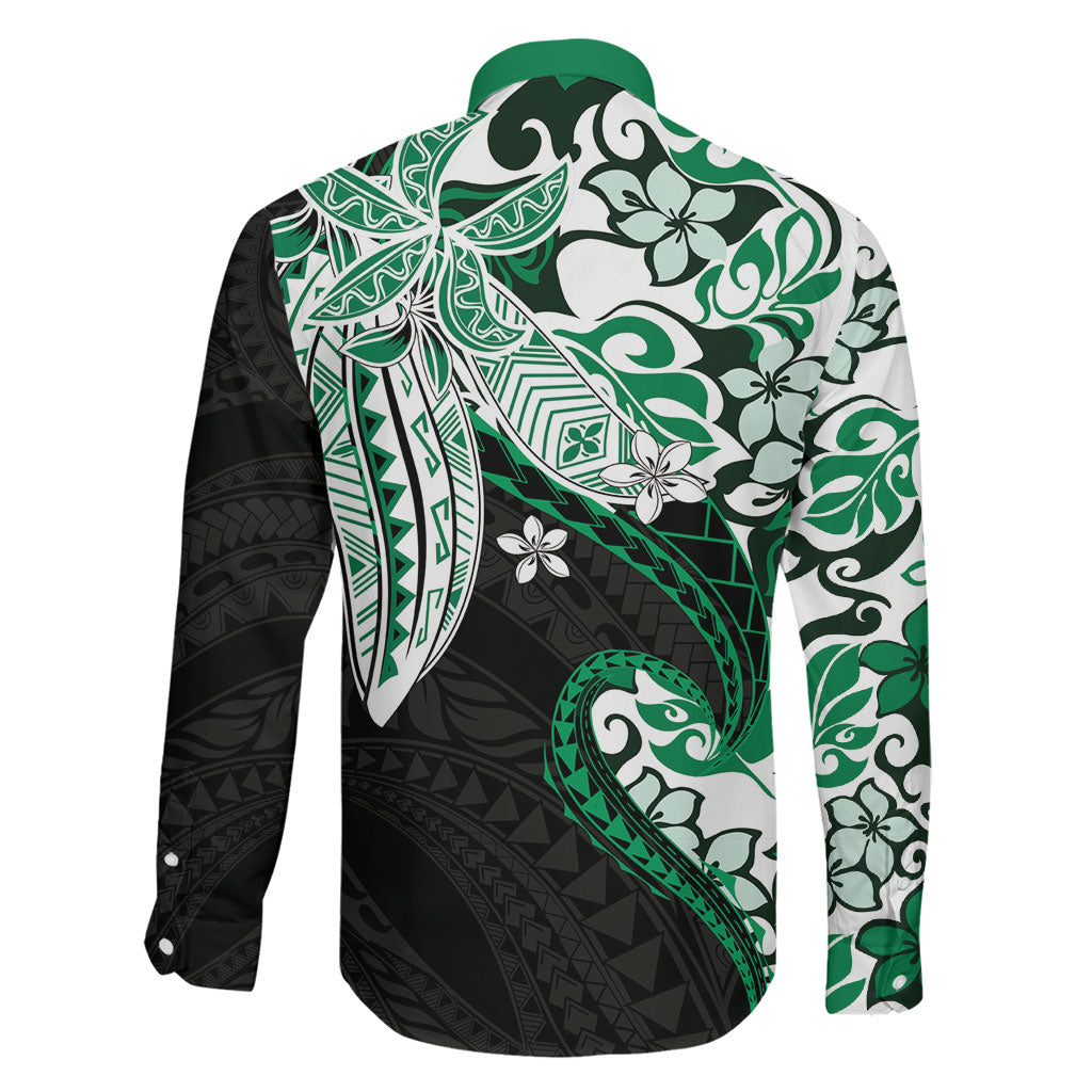 Monstera Plumeria Flowers Green Family Matching Mermaid Dress and Hawaiian Shirt Polynesian Pattern LT01 - Polynesian Pride