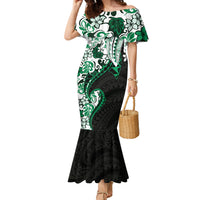 Monstera Plumeria Flowers Green Family Matching Mermaid Dress and Hawaiian Shirt Polynesian Pattern LT01 Mom's Dress Green - Polynesian Pride