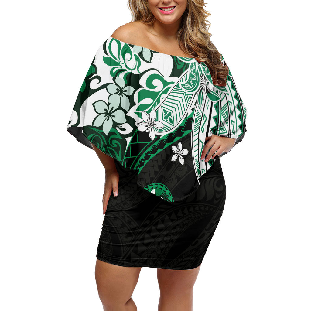 Monstera Plumeria Flowers Green Family Matching Off Shoulder Short Dress and Hawaiian Shirt Polynesian Pattern