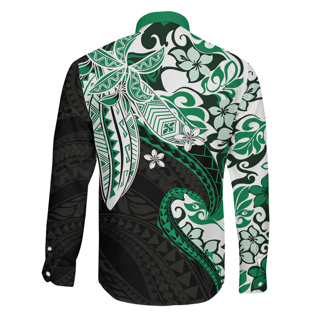 Monstera Plumeria Flowers Green Family Matching Summer Maxi Dress and Hawaiian Shirt Polynesian Pattern