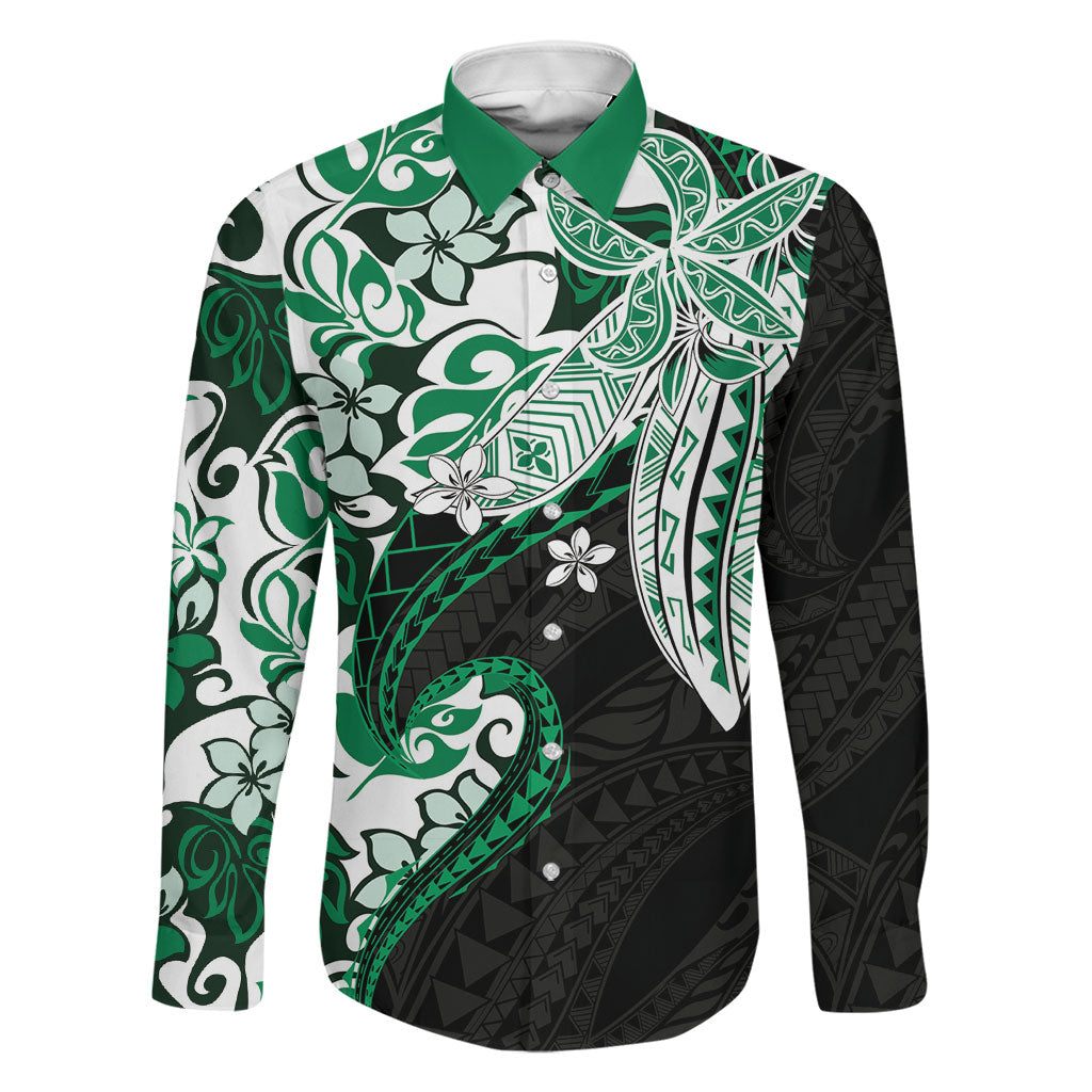 Monstera Plumeria Flowers Green Family Matching Tank Maxi Dress and Hawaiian Shirt Polynesian Pattern