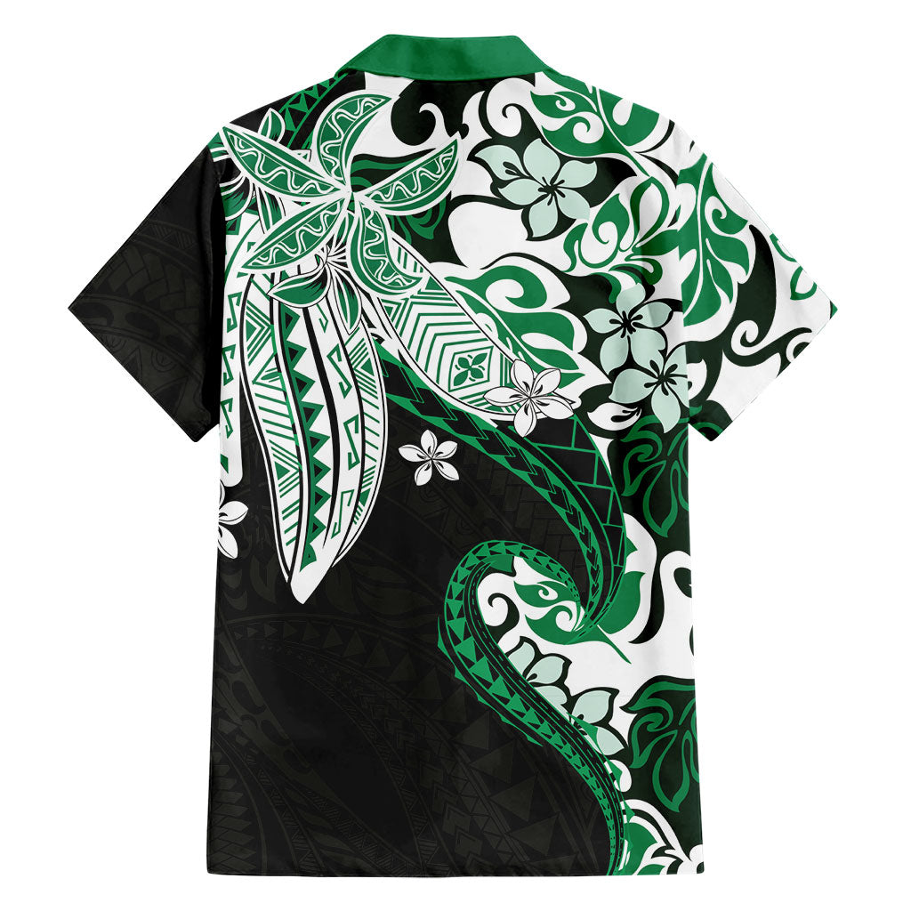 Monstera Plumeria Flowers Green Hawaiian Shirt Polynesian Pattern