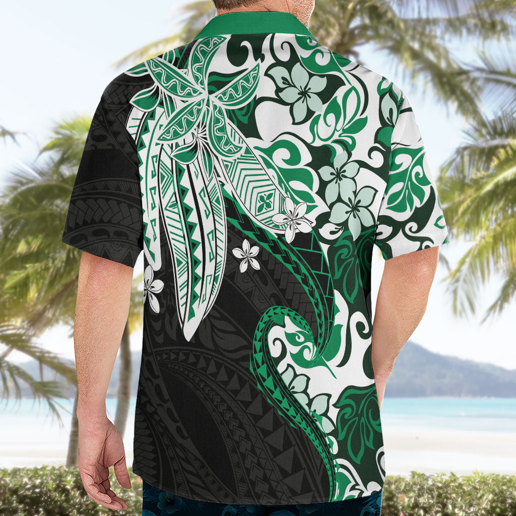 Monstera Plumeria Flowers Green Hawaiian Shirt Polynesian Pattern