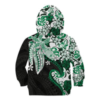 Monstera Plumeria Flowers Green Kid Hoodie Polynesian Pattern