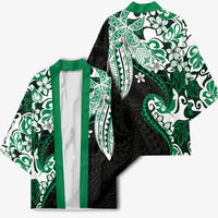 Monstera Plumeria Flowers Green Kimono Polynesian Pattern