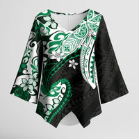 Monstera Plumeria Flowers Green Kimono Sleeve Blouse Polynesian Pattern