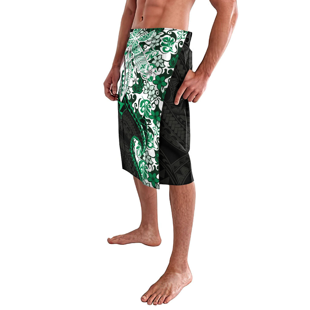 Monstera Plumeria Flowers Green Lavalava Polynesian Pattern