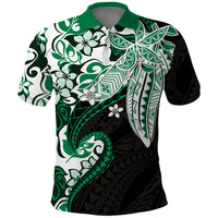 Monstera Plumeria Flowers Green Polo Shirt Polynesian Pattern