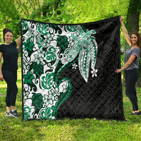 Monstera Plumeria Flowers Green Quilt Polynesian Pattern