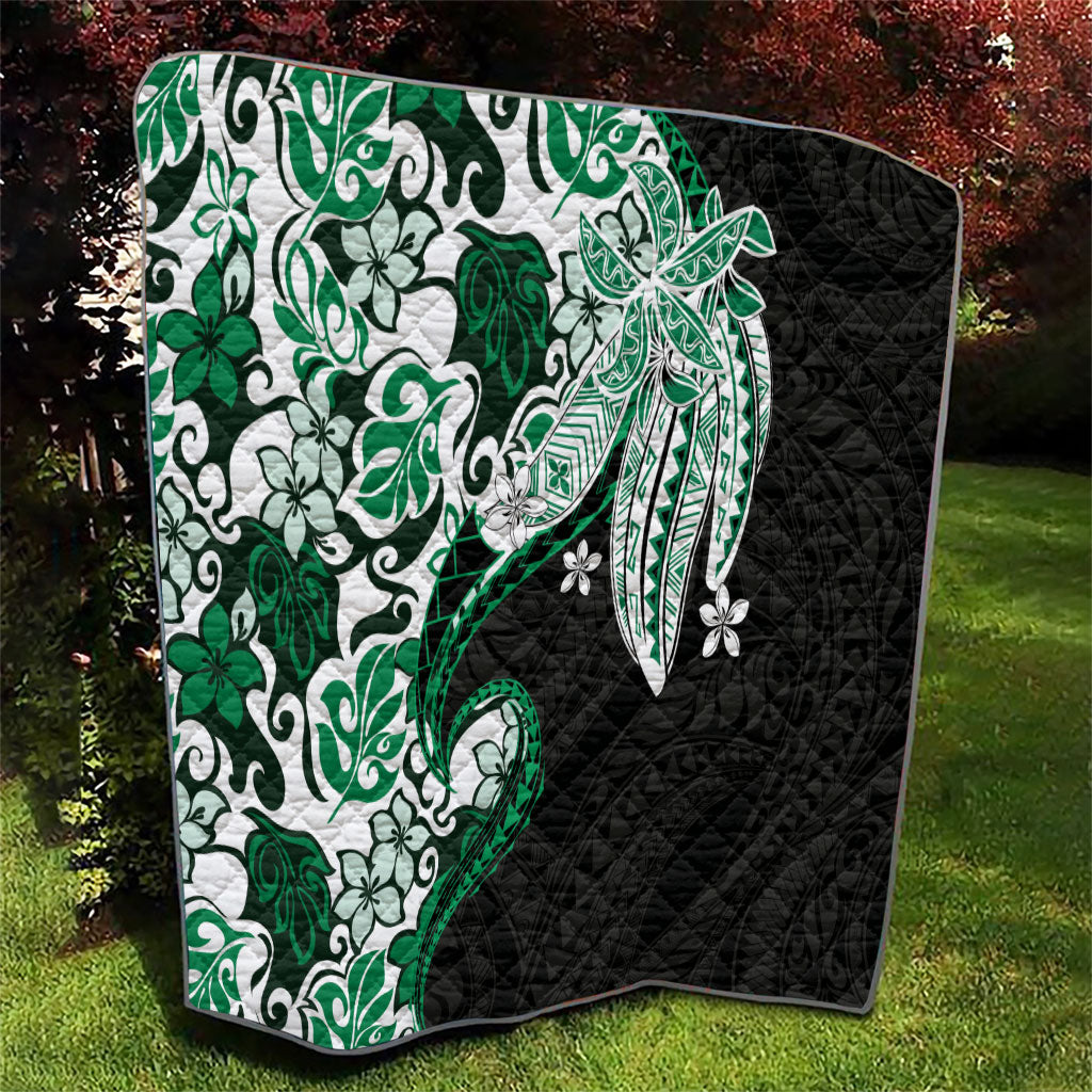 Monstera Plumeria Flowers Green Quilt Polynesian Pattern