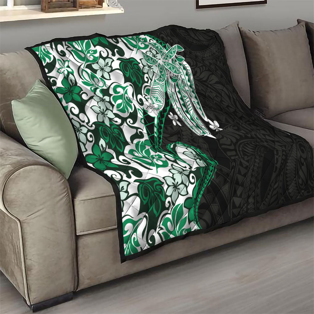 Monstera Plumeria Flowers Green Quilt Polynesian Pattern
