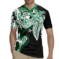 Monstera Plumeria Flowers Green Rugby Jersey Polynesian Pattern