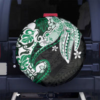 Monstera Plumeria Flowers Green Spare Tire Cover Polynesian Pattern