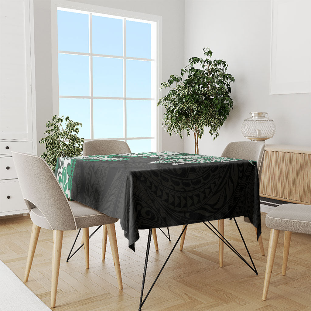 Monstera Plumeria Flowers Green Tablecloth Polynesian Pattern