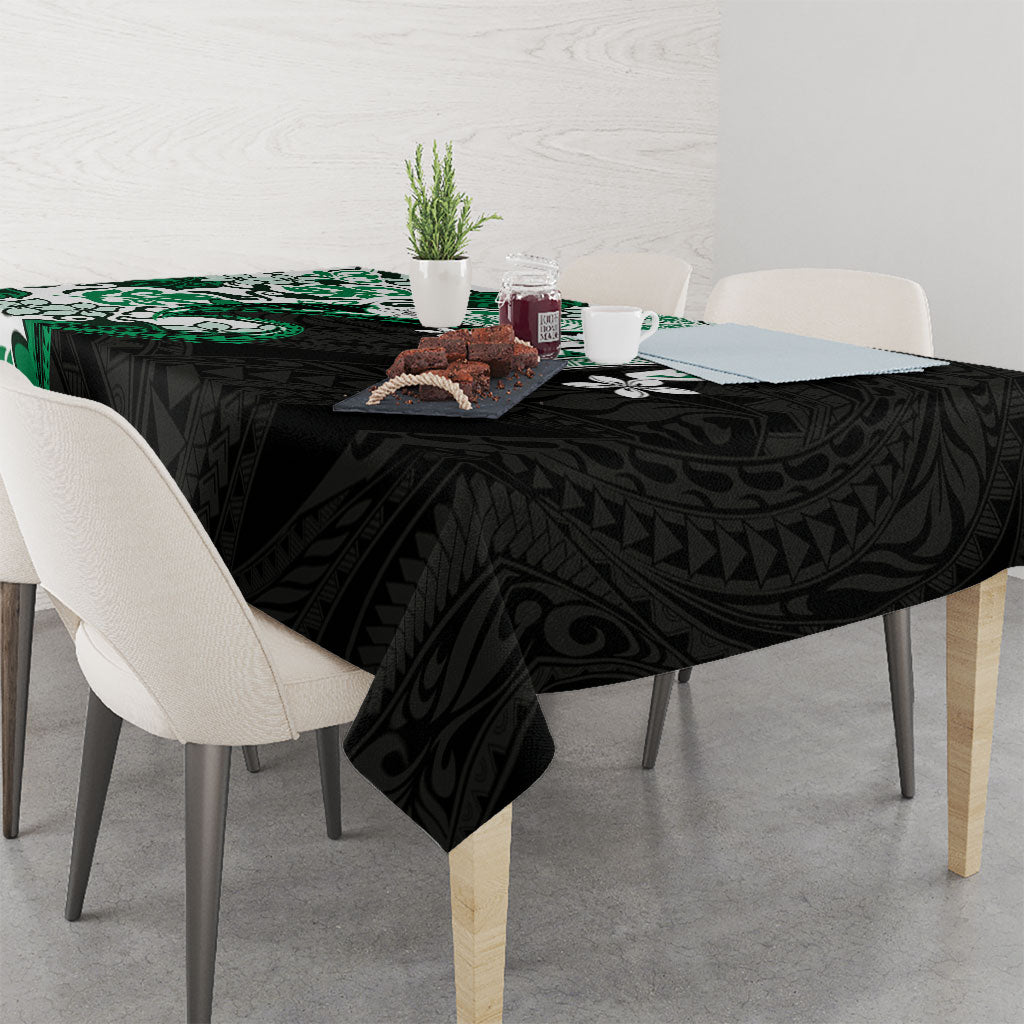 Monstera Plumeria Flowers Green Tablecloth Polynesian Pattern
