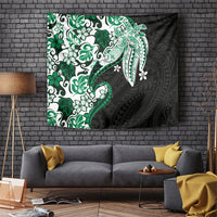 Monstera Plumeria Flowers Green Tapestry Polynesian Pattern