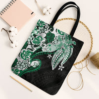 Monstera Plumeria Flowers Green Tote Bag Polynesian Pattern