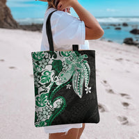 Monstera Plumeria Flowers Green Tote Bag Polynesian Pattern