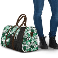 Monstera Plumeria Flowers Green Travel Bag Polynesian Pattern