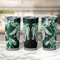 Monstera Plumeria Flowers Green Tumbler Cup Polynesian Pattern