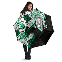 Monstera Plumeria Flowers Green Umbrella Polynesian Pattern