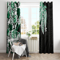 Monstera Plumeria Flowers Green Window Curtain Polynesian Pattern