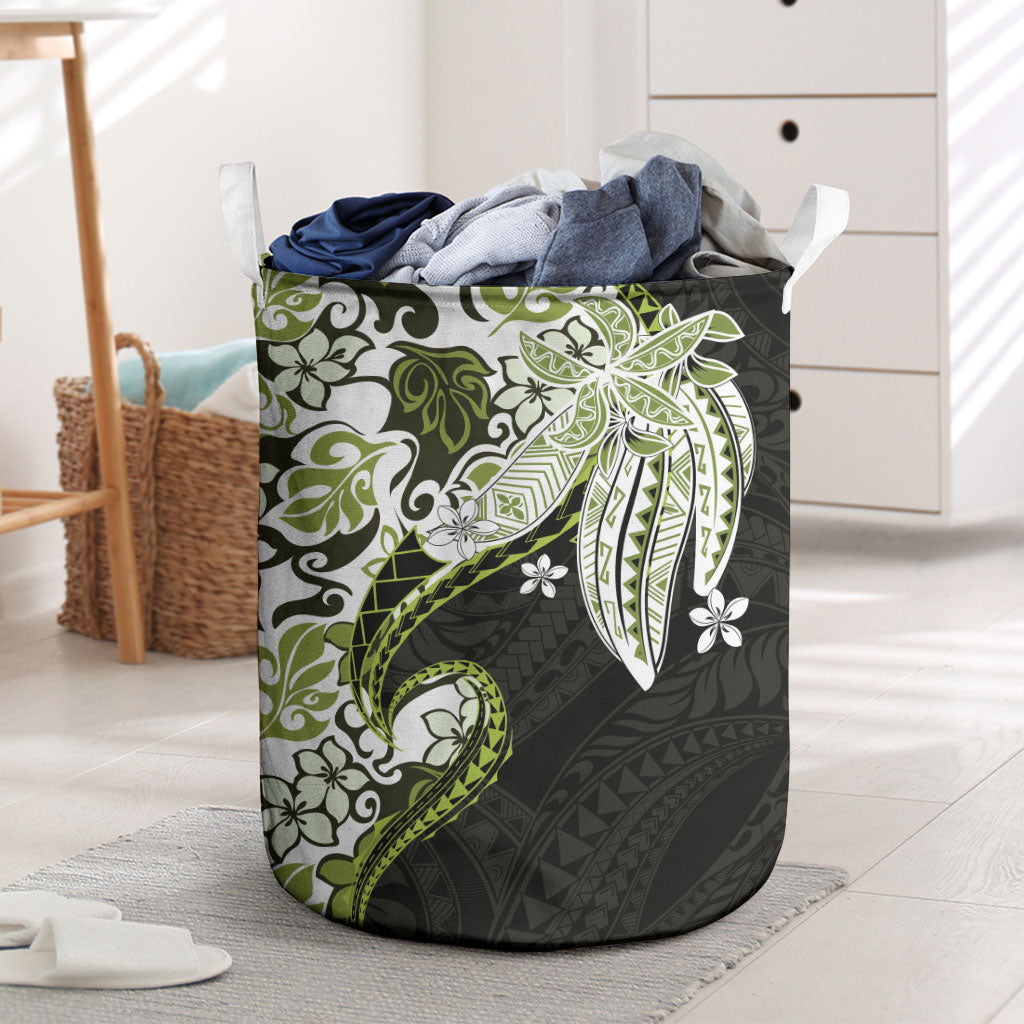 Monstera Plumeria Flowers Olive Green Laundry Basket Polynesian Pattern