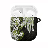 Monstera Plumeria Flowers Olive Green AirPods Case Polynesian Pattern