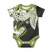 Monstera Plumeria Flowers Olive Green Baby Onesie Polynesian Pattern LT01 Green - Polynesian Pride