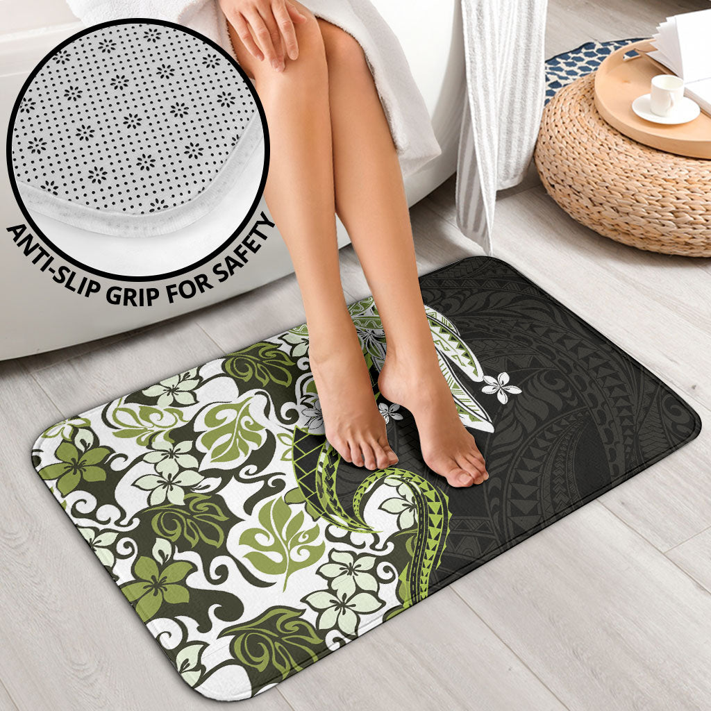 Monstera Plumeria Flowers Olive Green Bathroom Set Polynesian Pattern