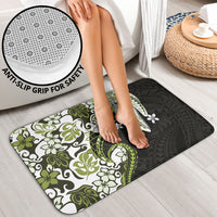 Monstera Plumeria Flowers Olive Green Bathroom Set Polynesian Pattern