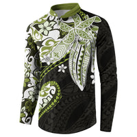Monstera Plumeria Flowers Olive Green Button Sweatshirt Polynesian Pattern